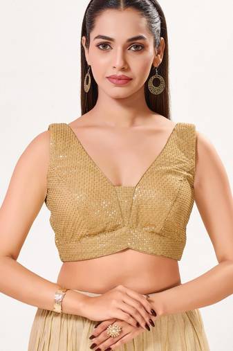 women's embroidery padded back-open sleeveless saree blouse