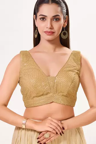 women's embroidery padded back-open sleeveless saree blouse
