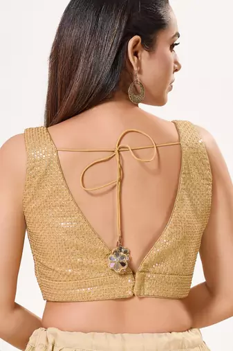 women's embroidery padded back-open sleeveless saree blouse