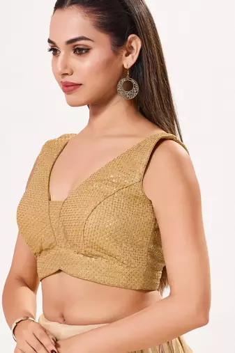 women's embroidery padded back-open sleeveless saree blouse