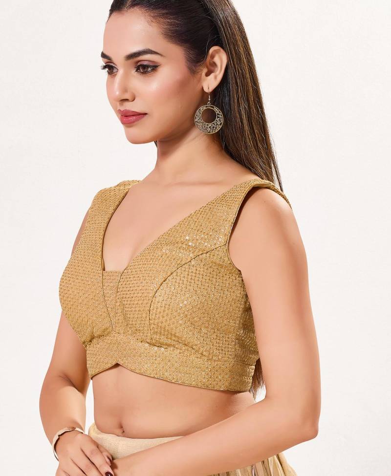 women's embroidery padded back-open sleeveless saree blouse