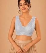 women's embroidery padded back-open sleeveless saree blouse