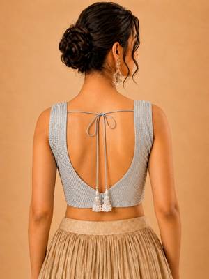 women's embroidery padded back-open sleeveless saree blouse 2