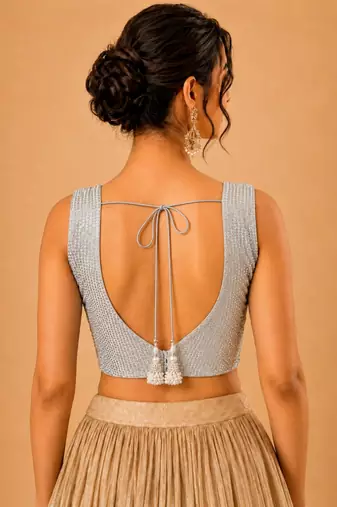 women's embroidery padded back-open sleeveless saree blouse