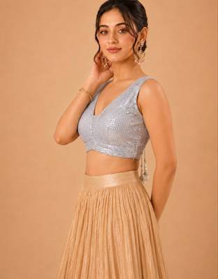 women's embroidery padded back-open sleeveless saree blouse 3