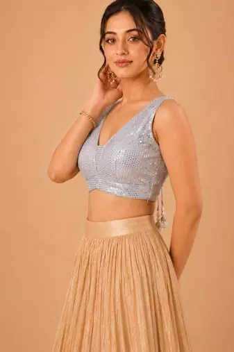 women's embroidery padded back-open sleeveless saree blouse
