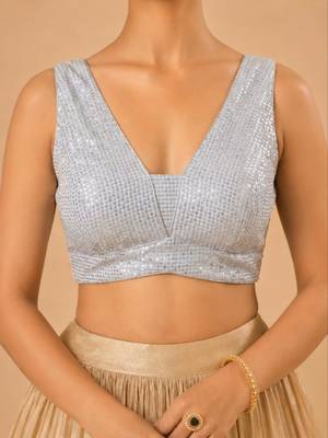 women's embroidery padded back-open sleeveless saree blouse 5