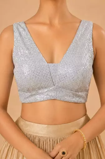 women's embroidery padded back-open sleeveless saree blouse