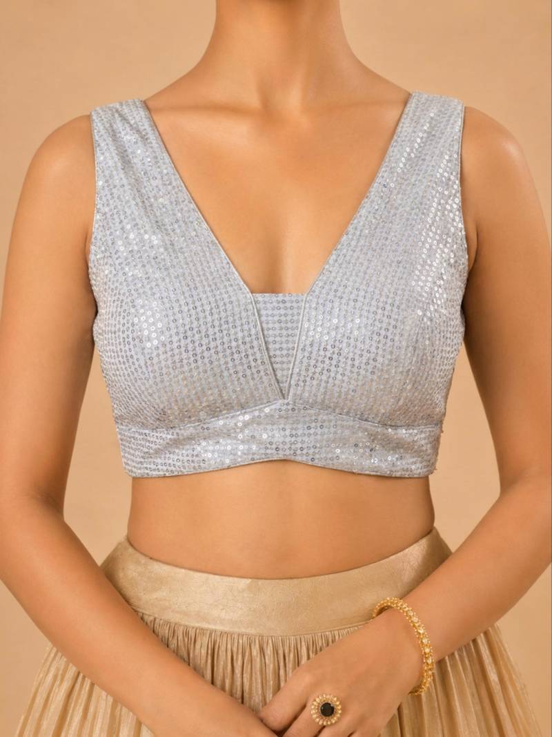 women's embroidery padded back-open sleeveless saree blouse