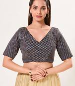 women's jain silk blend  padded back open elbow-sleeves saree blouse
