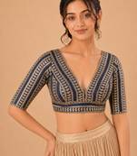 women's jain silk blend  padded back open elbow-sleeves saree blouse