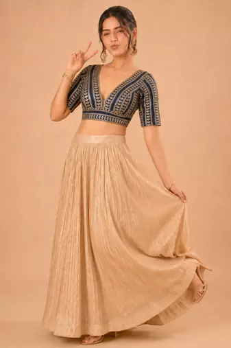 women's jain silk blend  padded back open elbow-sleeves saree blouse