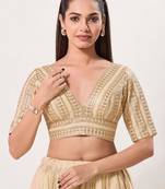 women's jain silk blend  padded back open elbow-sleeves saree blouse