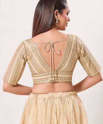 women's jain silk blend  padded back open elbow-sleeves saree blouse 2