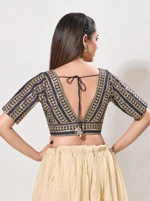 women's jain silk blend  padded back open elbow-sleeves saree blouse 2