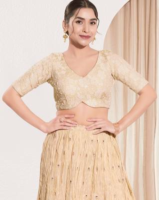 women's sequence padded back open elbow-sleeves saree blouse 1