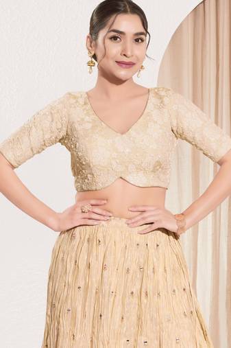 women's sequence padded back open elbow-sleeves saree blouse
