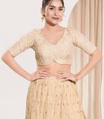 women's sequence padded back open elbow-sleeves saree blouse