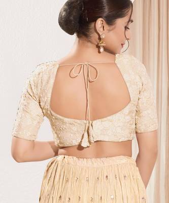 women's sequence padded back open elbow-sleeves saree blouse 2