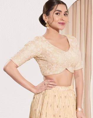 women's sequence padded back open elbow-sleeves saree blouse 3