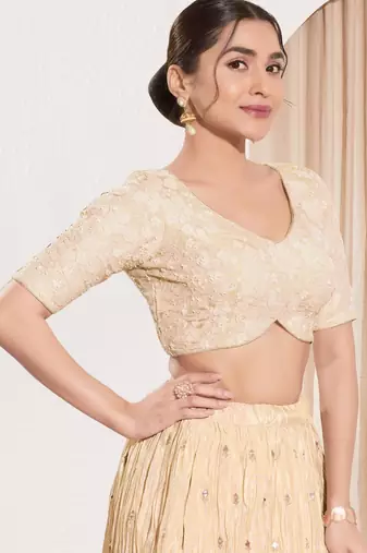 women's sequence padded back open elbow-sleeves saree blouse