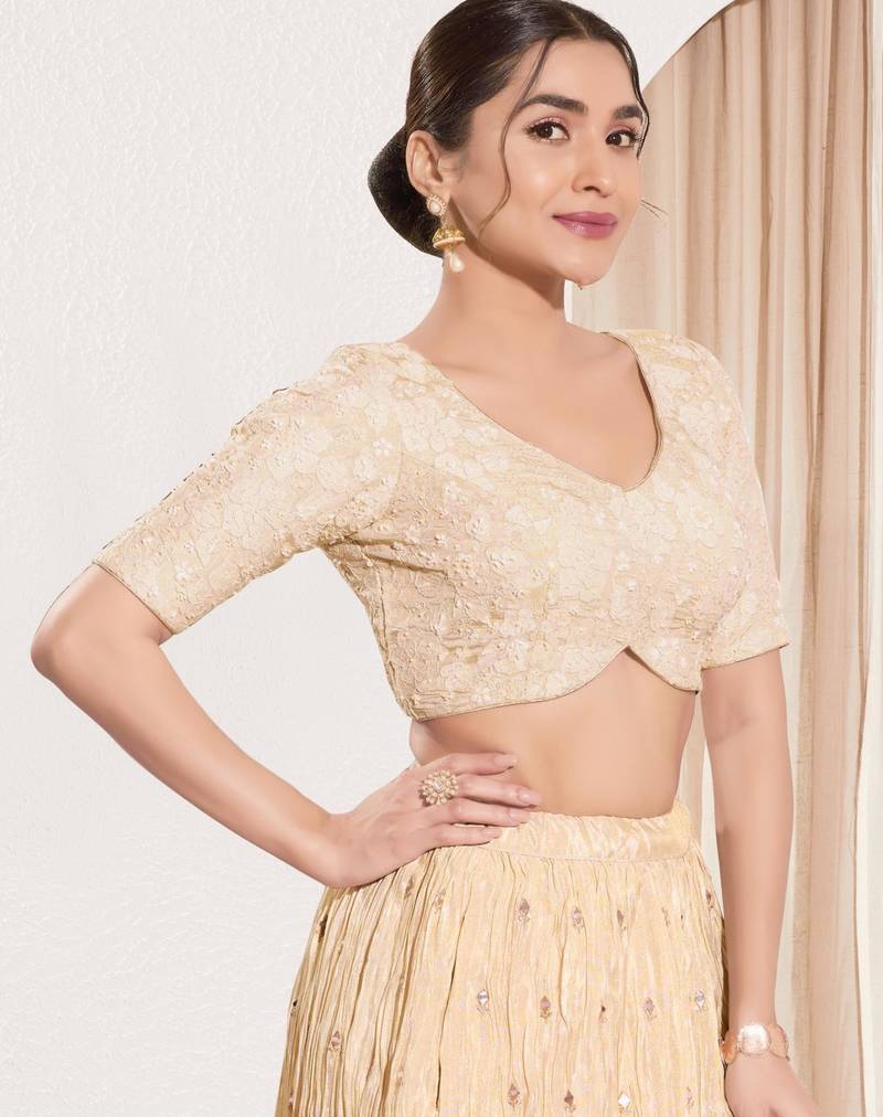 women's sequence padded back open elbow-sleeves saree blouse