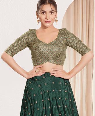 women's dupion silk blend  padded back open elbow-sleeves saree blouse 1