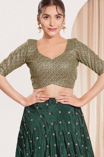 women's dupion silk blend  padded back open elbow-sleeves saree blouse