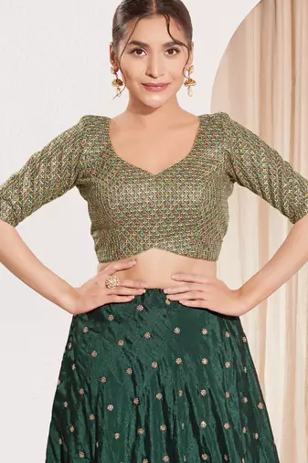 women's dupion silk blend  padded back open elbow-sleeves saree blouse