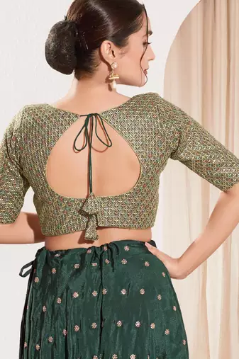 women's dupion silk blend  padded back open elbow-sleeves saree blouse
