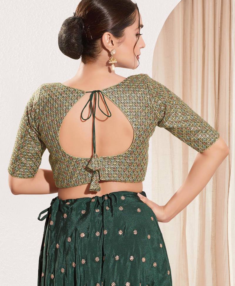 women's dupion silk blend  padded back open elbow-sleeves saree blouse