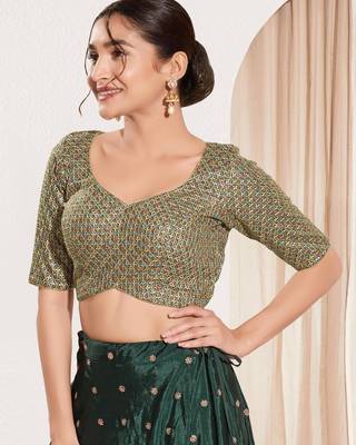 women's dupion silk blend  padded back open elbow-sleeves saree blouse 3