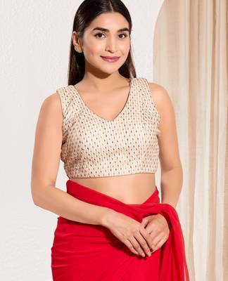 women's dupion silk blend  padded back open sleeveless saree blouse 1