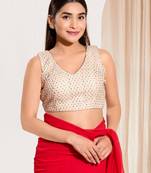 women's dupion silk blend  padded back open sleeveless saree blouse