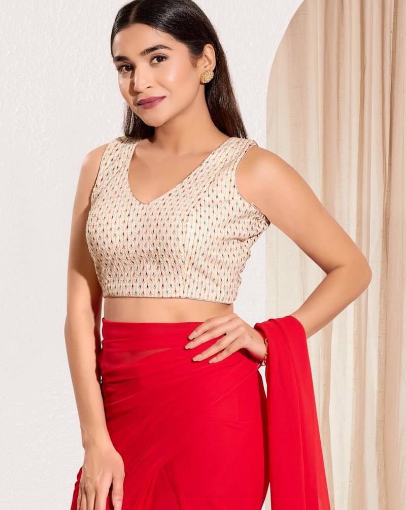 women's dupion silk blend  padded back open sleeveless saree blouse