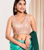 women's dupion silk blend  padded back open sleeveless saree blouse