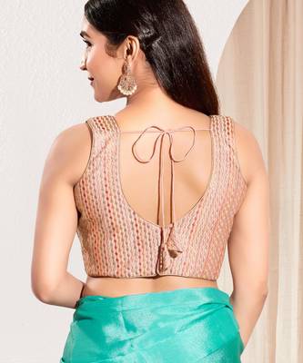 women's dupion silk blend  padded back open sleeveless saree blouse 2