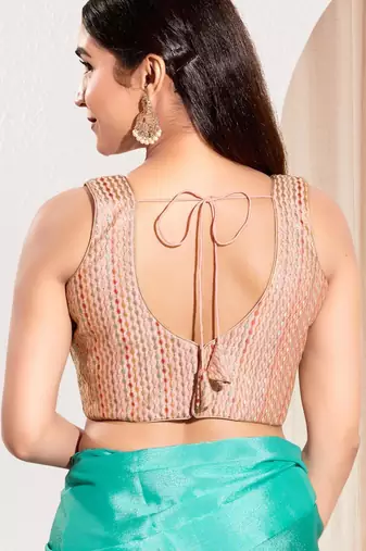 women's dupion silk blend  padded back open sleeveless saree blouse