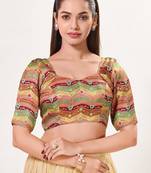 women's silk blend  padded back open elbow-sleeves saree blouse