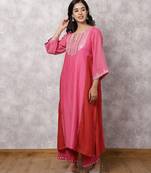 Fuchsia chanderi colorblock a-line kurta set