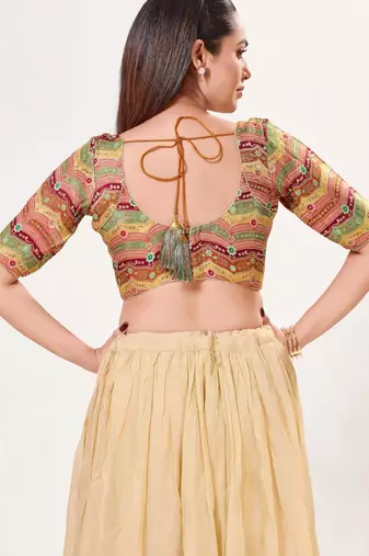 women's silk blend  padded back open elbow-sleeves saree blouse