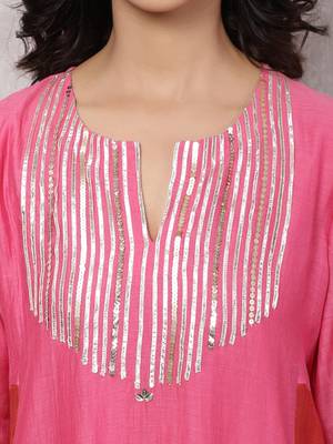Fuchsia chanderi colorblock a-line kurta set 2