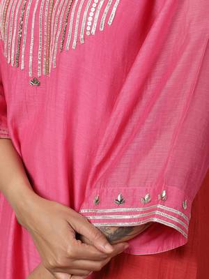 Fuchsia chanderi colorblock a-line kurta set 3