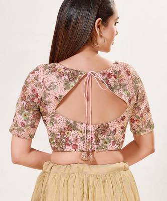 women's silk blend  padded back open elbow-sleeves saree blouse 2