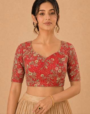 women's silk blend  padded back open elbow-sleeves saree blouse 1