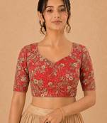 women's silk blend  padded back open elbow-sleeves saree blouse