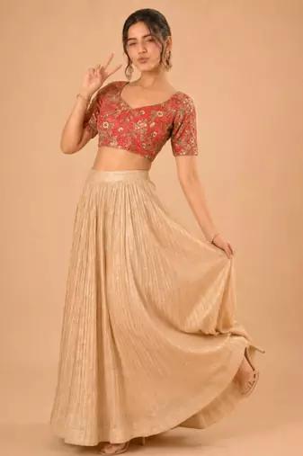 women's silk blend  padded back open elbow-sleeves saree blouse