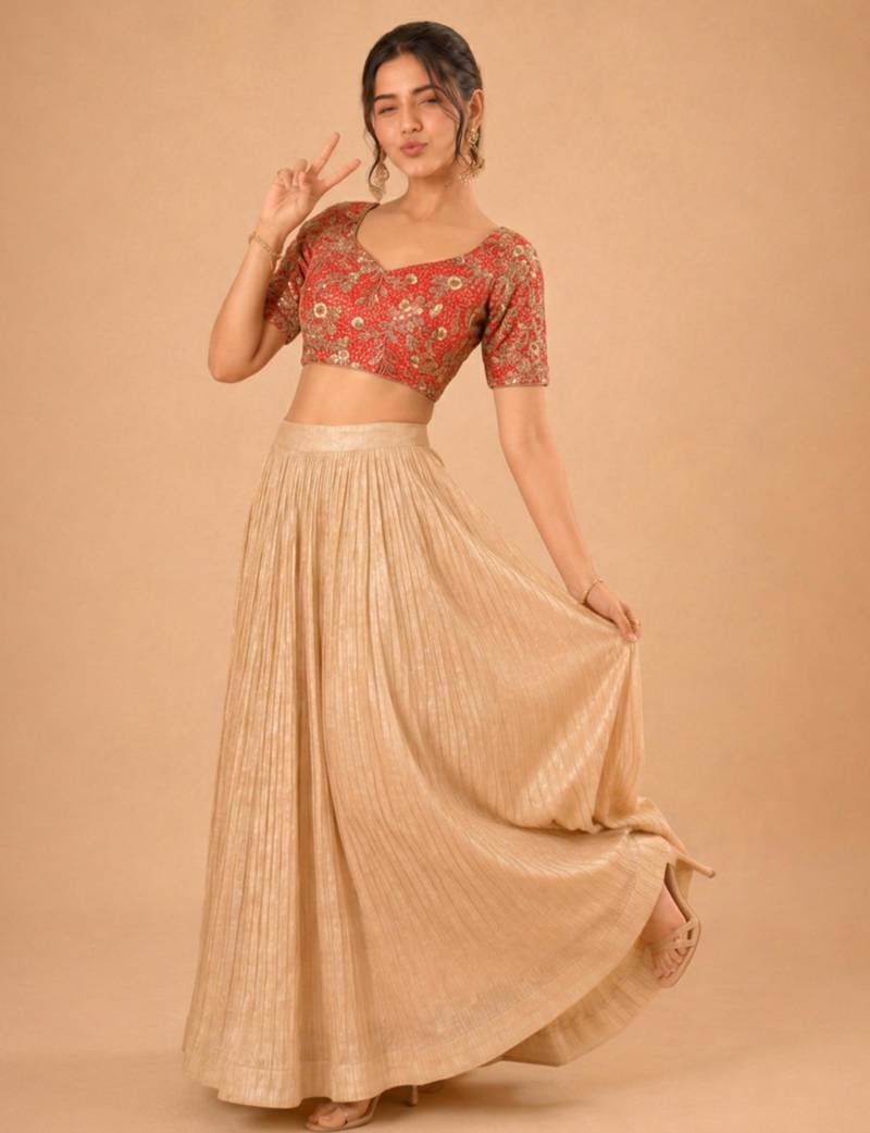 women's silk blend  padded back open elbow-sleeves saree blouse