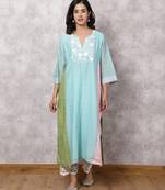Aqua chanderi colorblock a-line kurta set