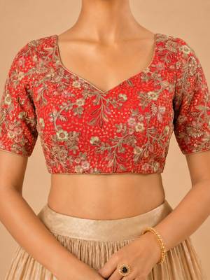 women's silk blend  padded back open elbow-sleeves saree blouse 5